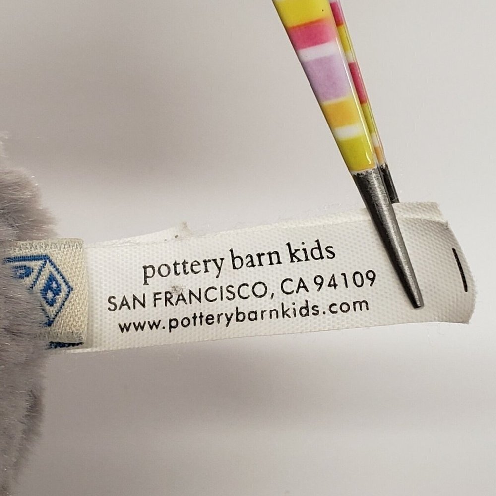 Pottery Barn Kids 11" Gray Elephant White Ribbon 2014 Plush - Picture 3 of 4